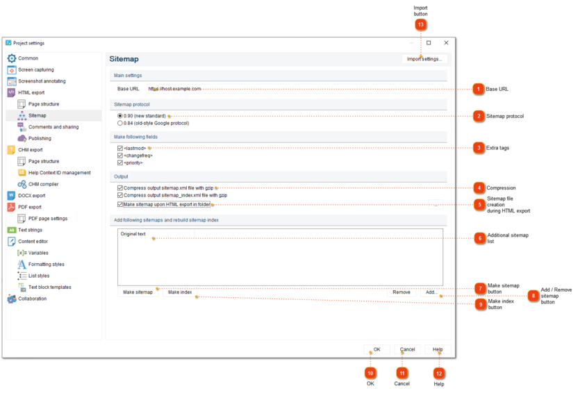 Sitemap options