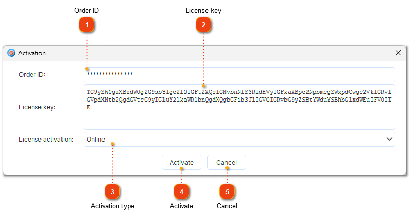 Registration and activation dialog