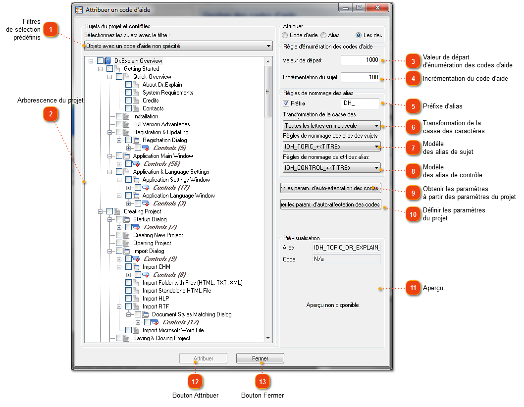 Outil Attribuer un code d'aide