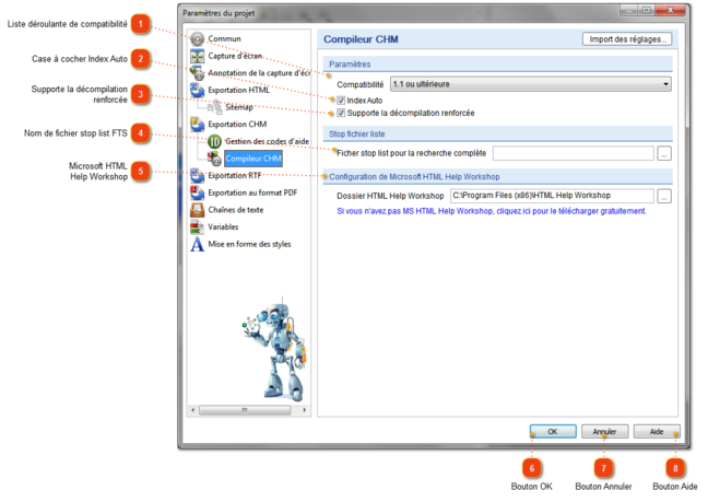 Paramètres du compileur CHM