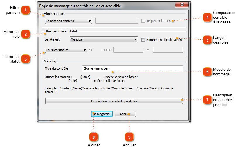 Édition de règle de nommage des objets accessibles 