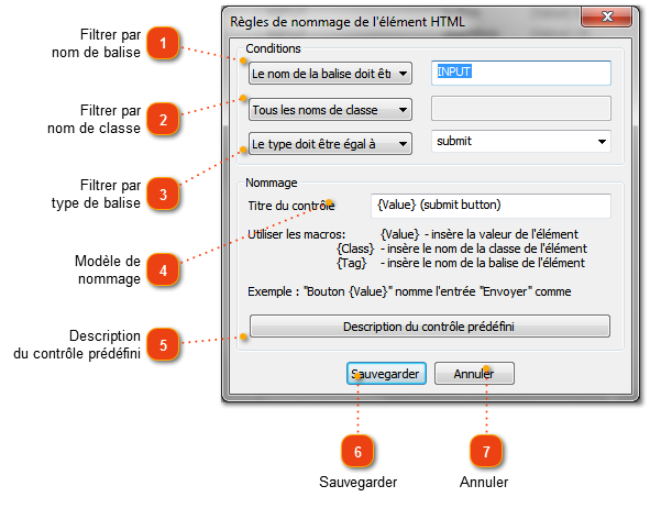Édition des règles de nommage des éléments HTML