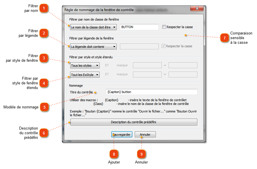 Édition de règle de nommage de la fenêtre de contrôle Win32