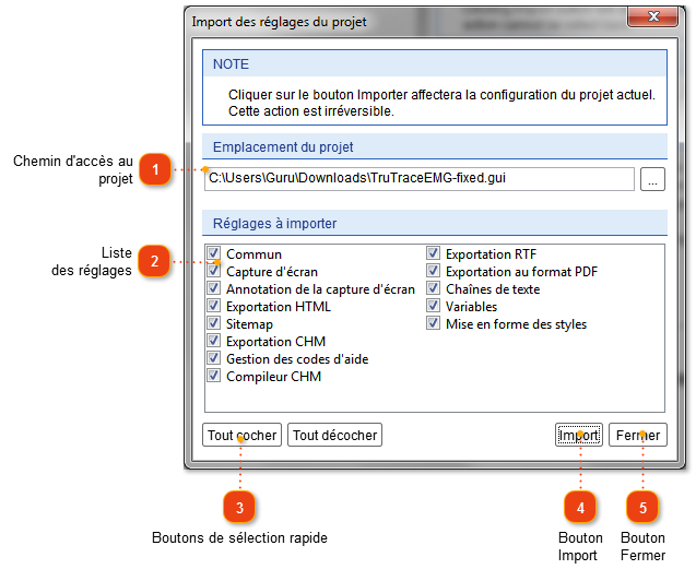 Import des réglages du projet