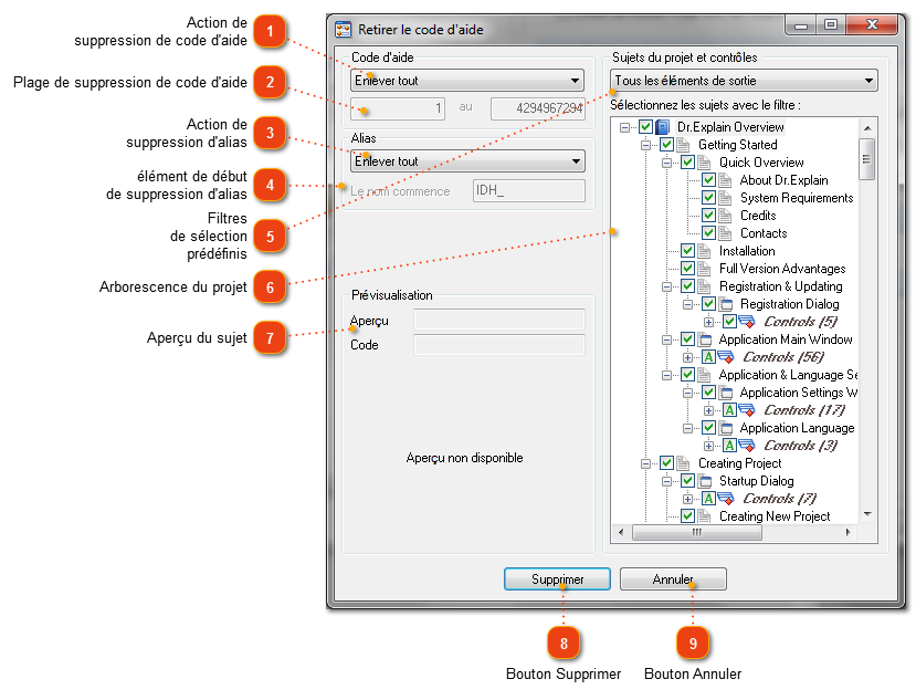 Outil Supprimer un code d'aide