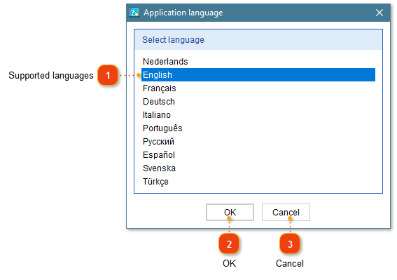 Application language window