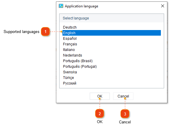 Application language window