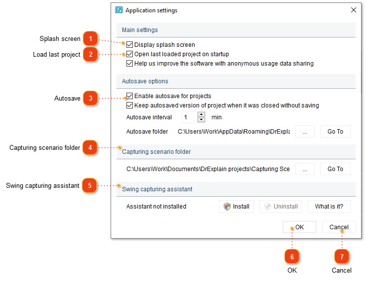 Application settings window