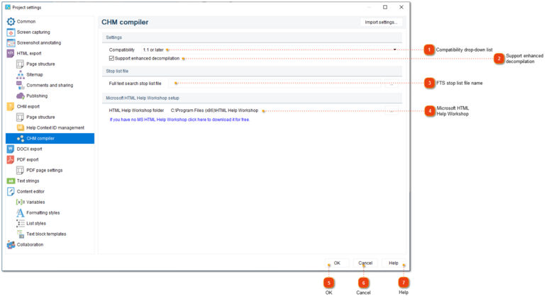 CHM compiler settings