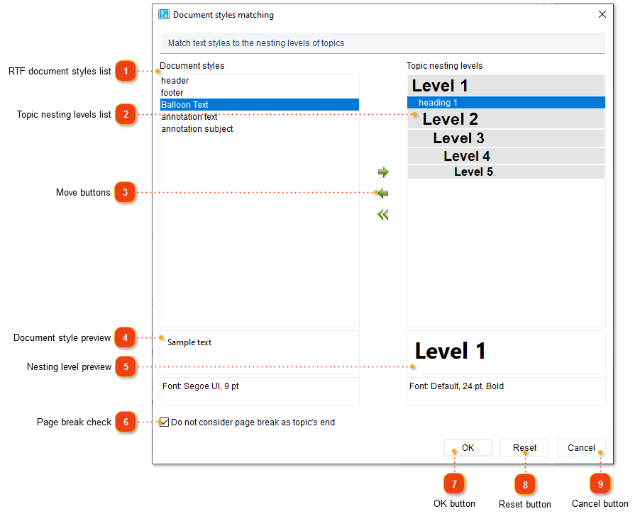 Document styles matching dialog