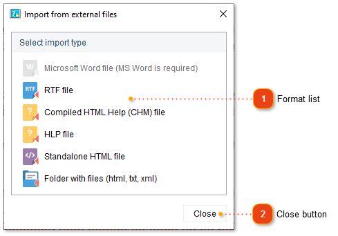 Import dialog