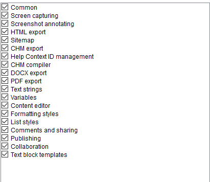 2. Settings list