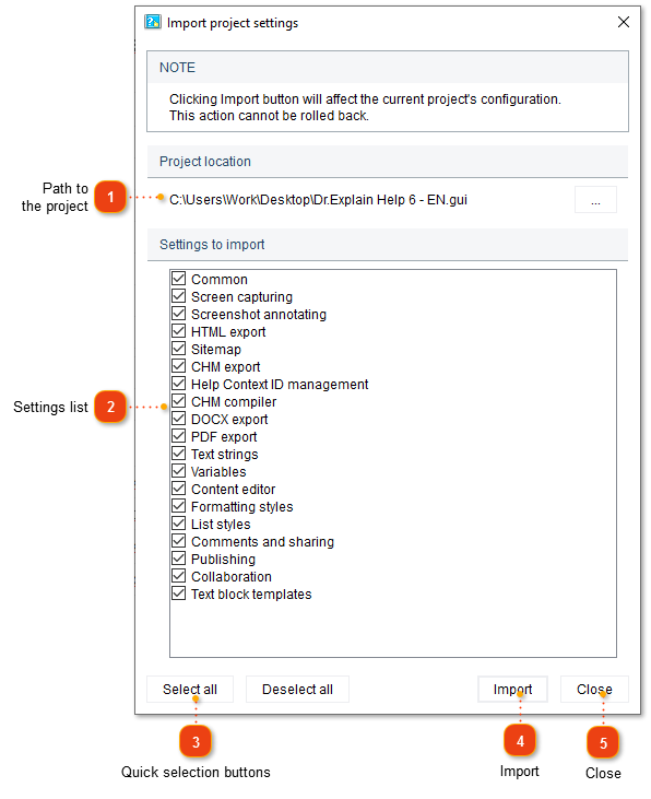 Import project settings