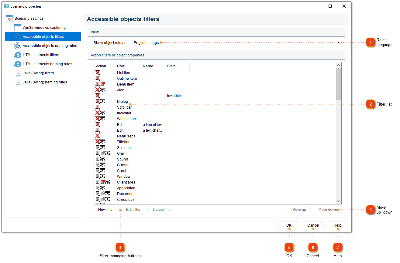 Scenario properties filters