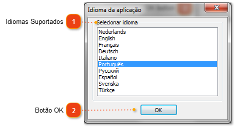 Janela de Idioma da Aplicação