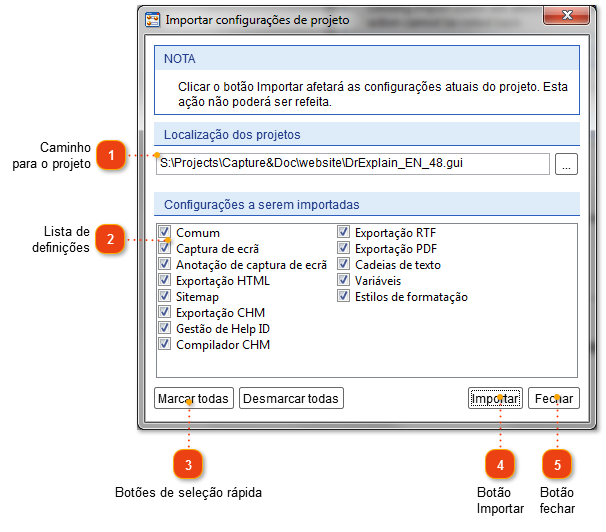 Definições de Importação de Projeto