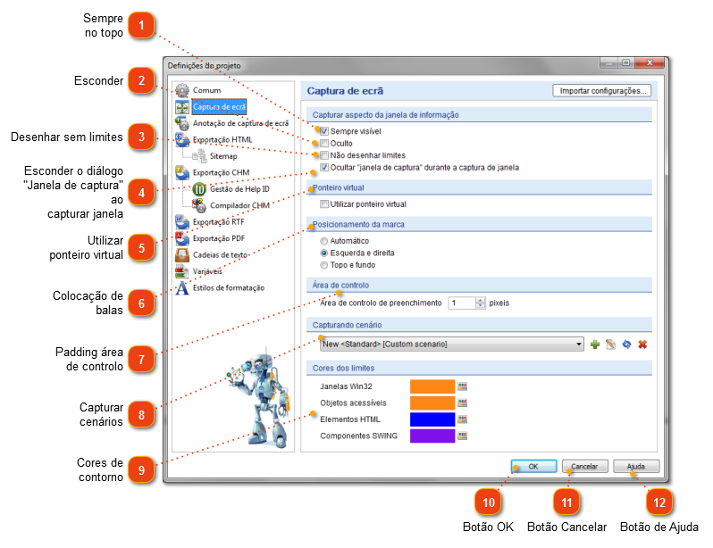 Definições de Captura de Ecrã