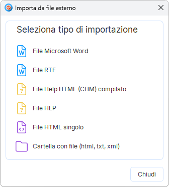 Importazione di documentazione da file esterni Importazione di documentazione da file esterni