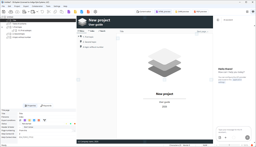 new project window in Dr.Explain