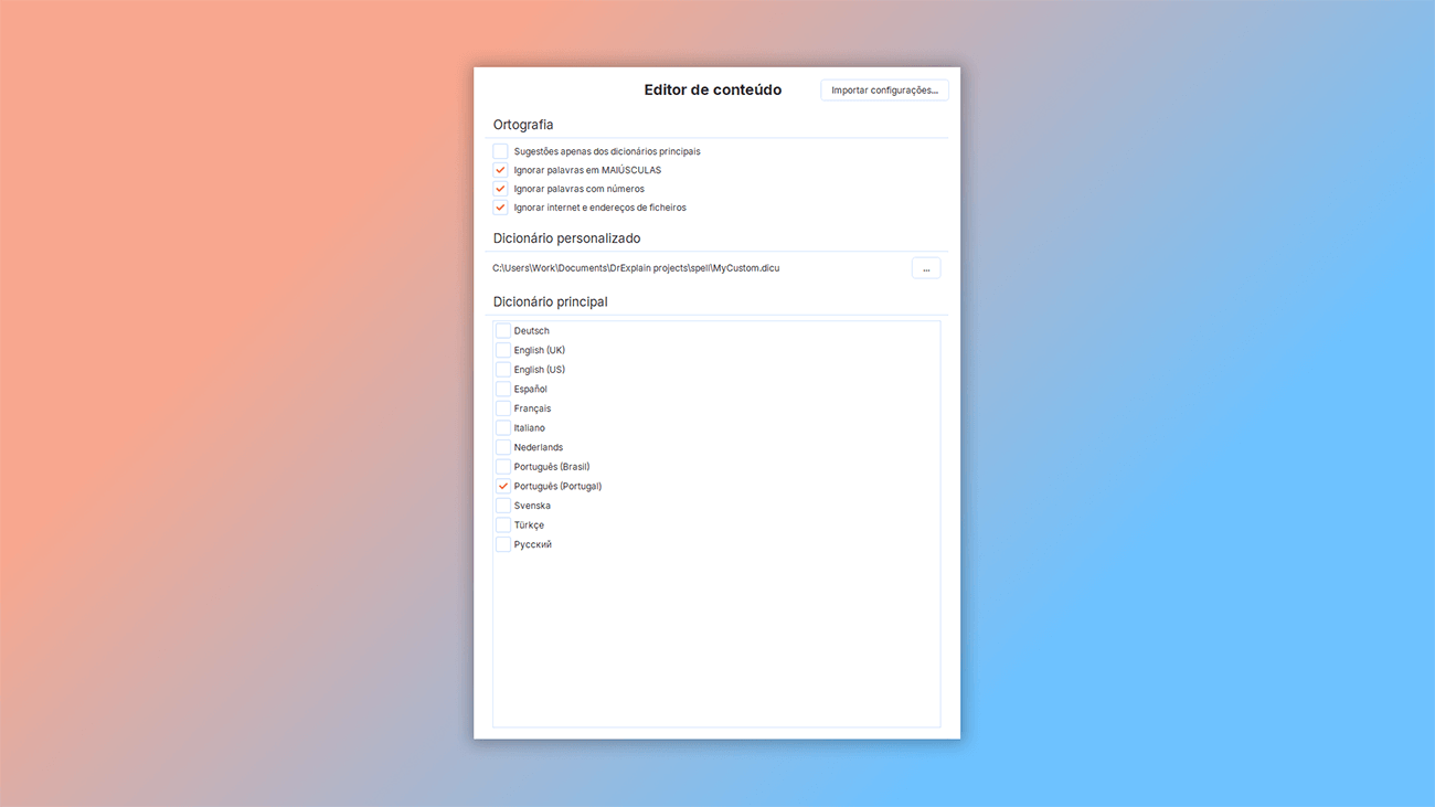 como a verificação ortográfica funciona no Dr.Explain