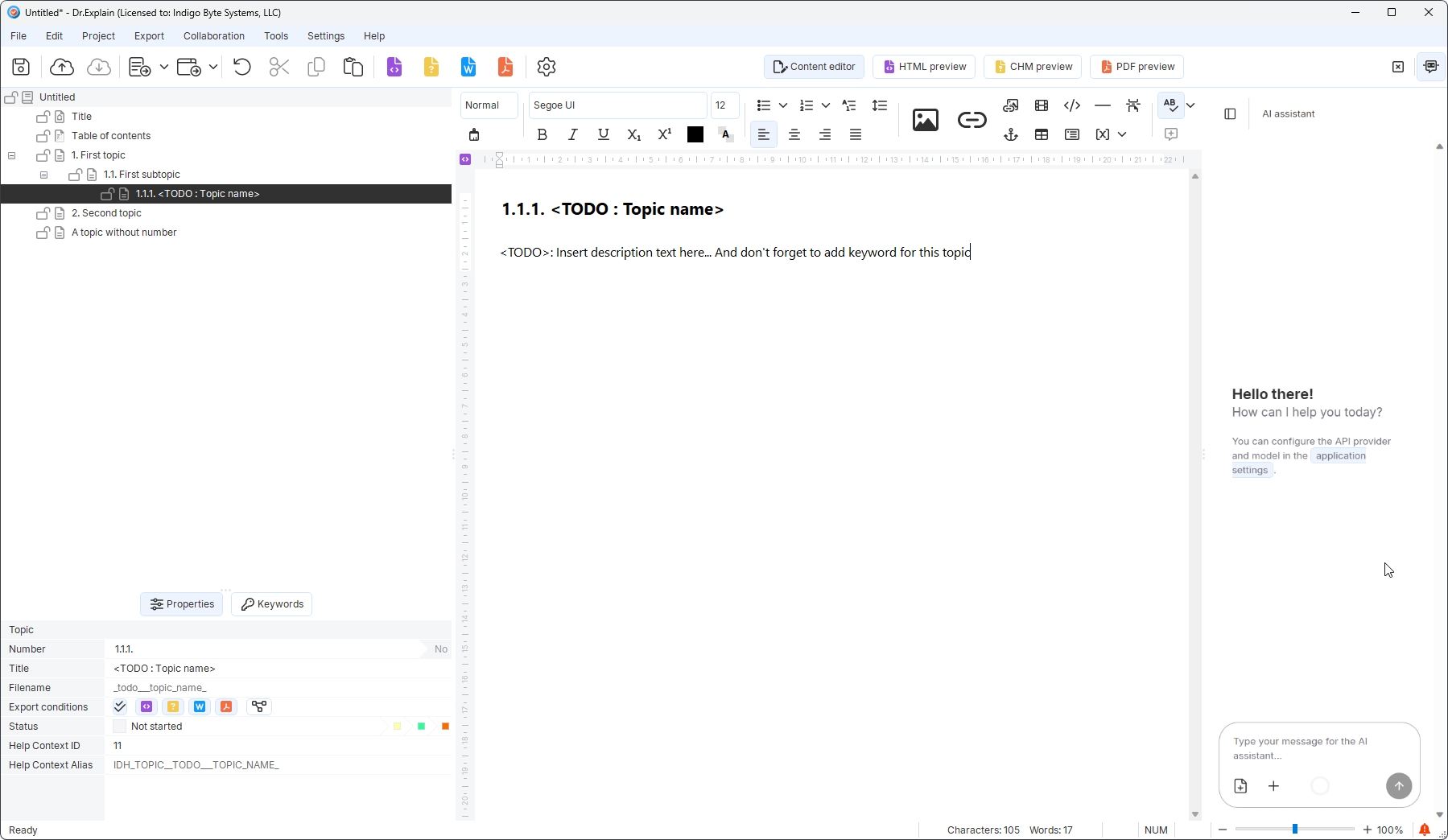 content of the selected topic in the Dr.Explain editor