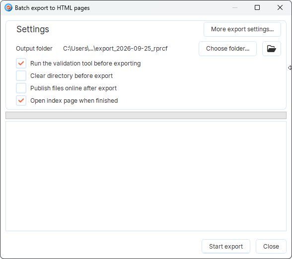 exporting a project to HTML