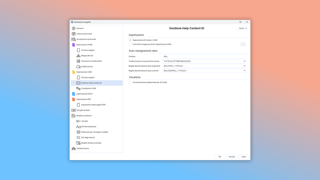 supporto per identificatori di aiuto contestuali