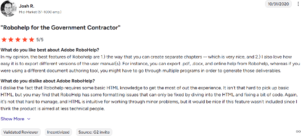 Adobe RoboHelp user review example