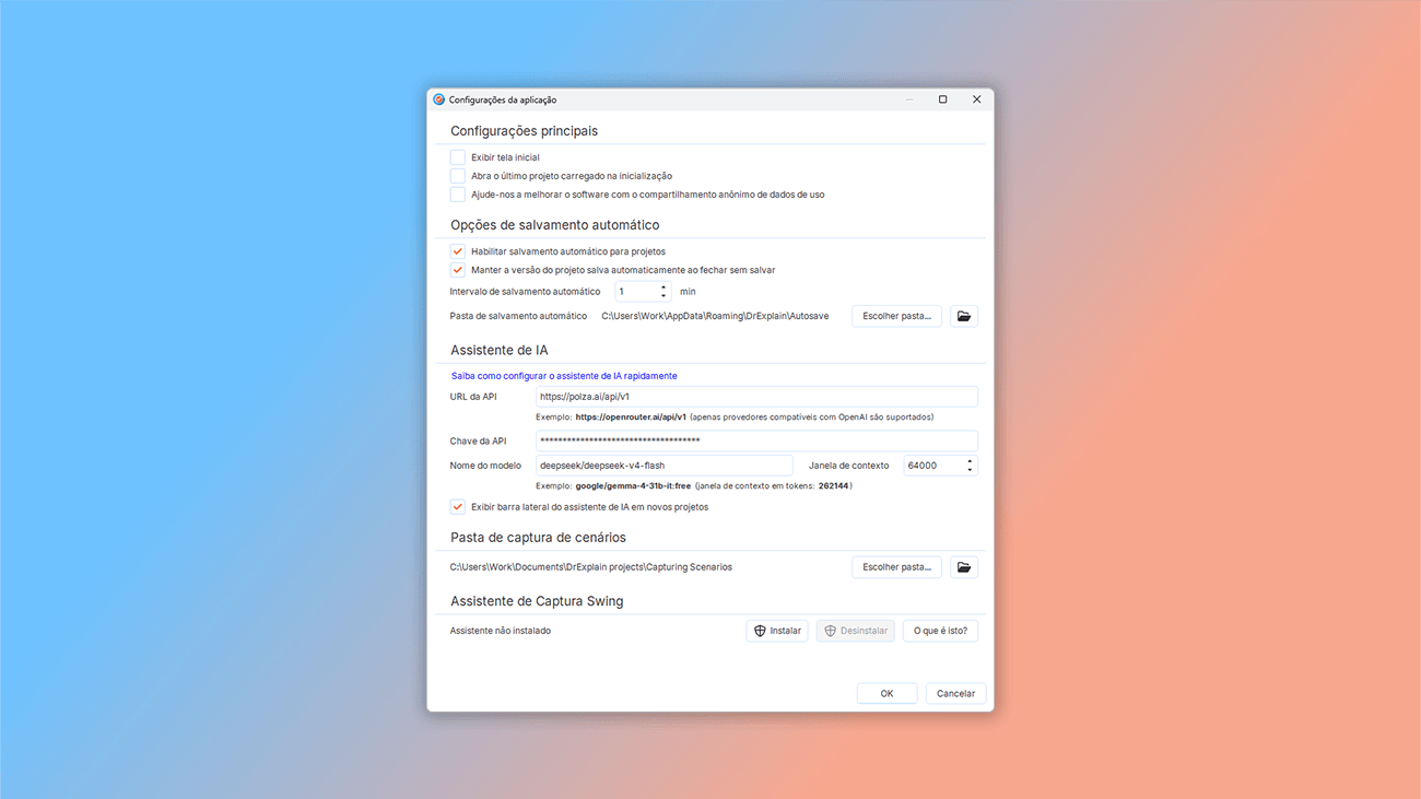 configurações do assistente de IA no Dr.Explain