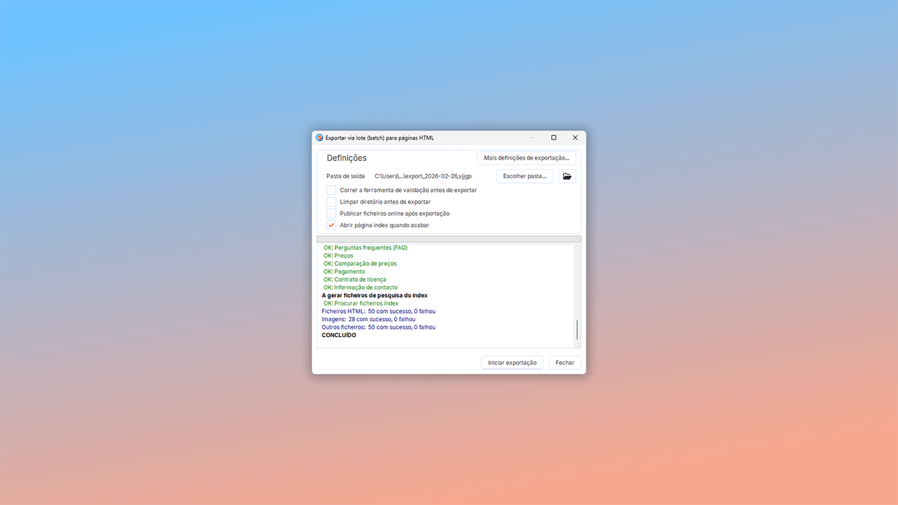 como exportar um guia de usuário online em uma ferramenta de criação de ajuda