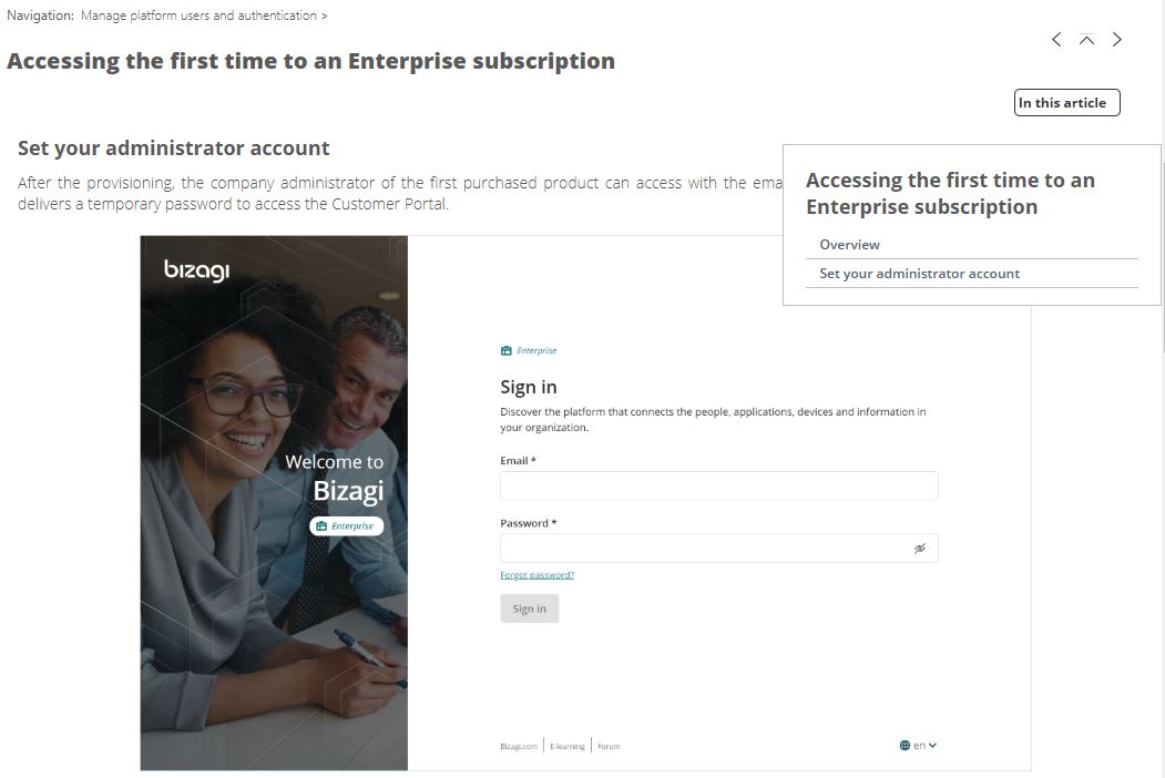 example of navigation in user documentation