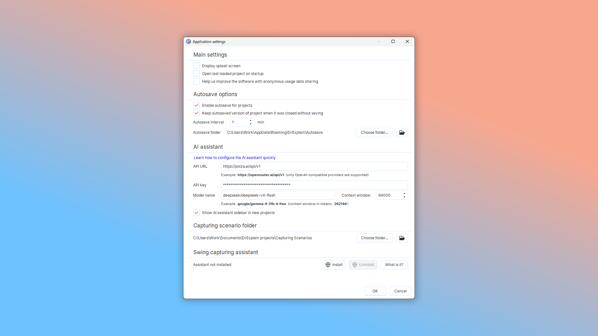 ai assistant settings window