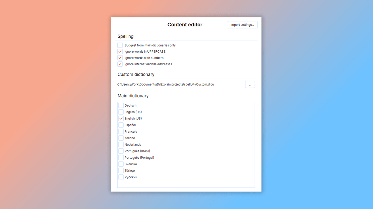 how spell checking works in Dr.Explain