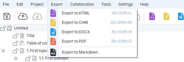 exporting a project in Dr.Explain