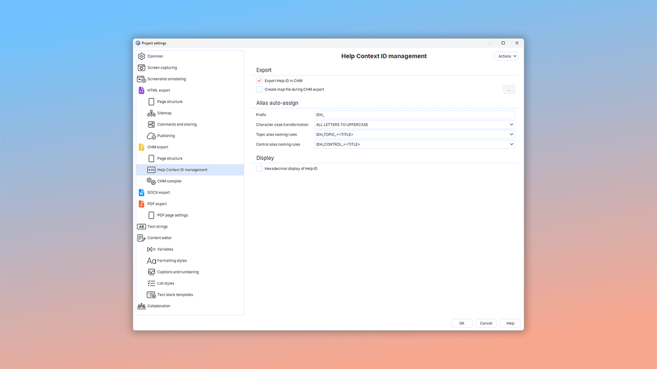 automatically assign Help ID to topics