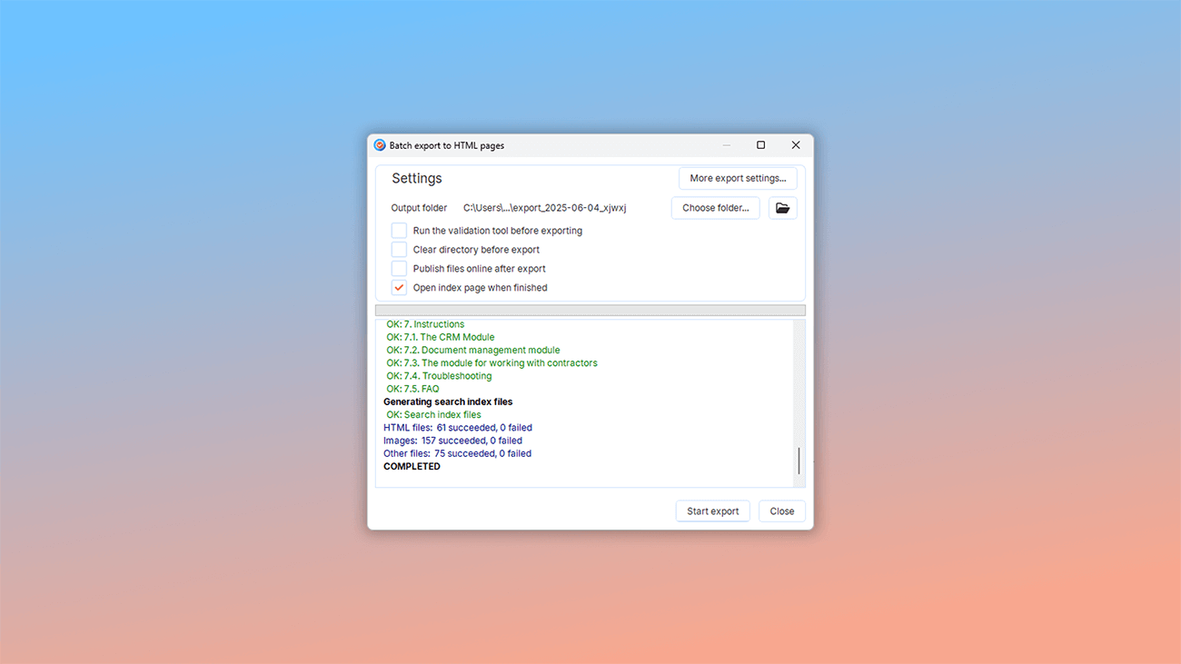 how to export online user guide in help authoring tool