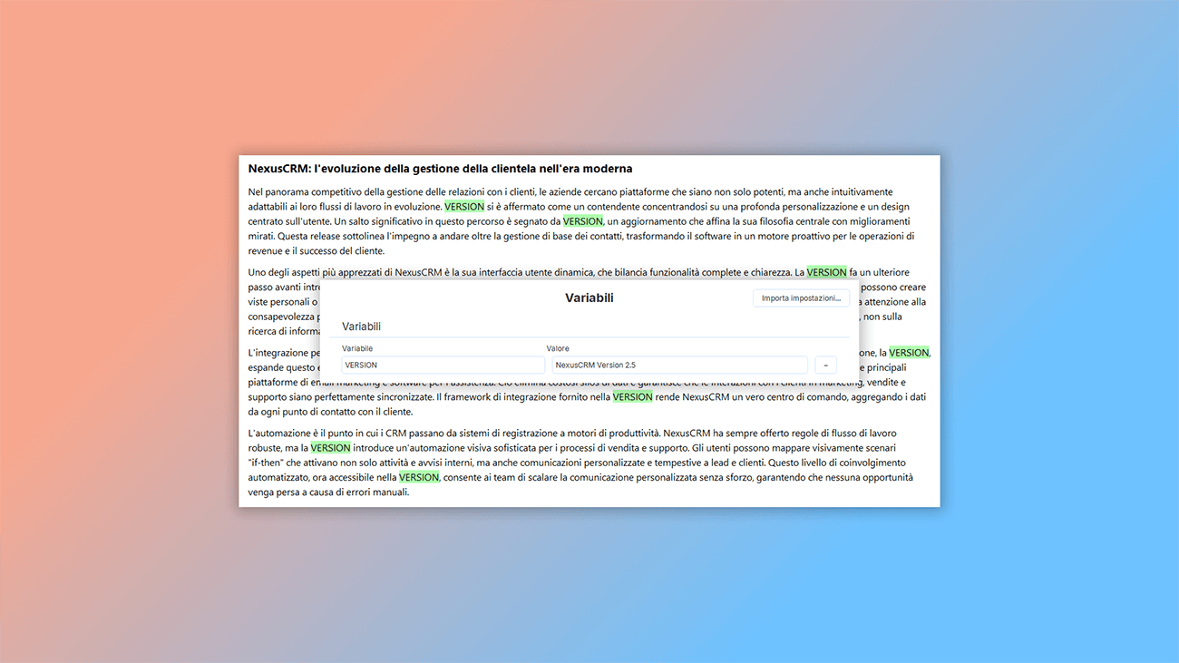 variabili nello strumento di authoring per help