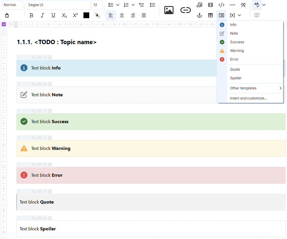 typical text formatting elements in the Dr.Explain editor