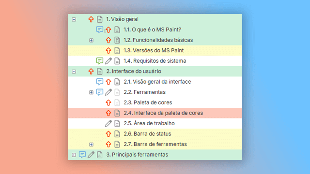 status de tópico em ferramenta de criação de ajuda