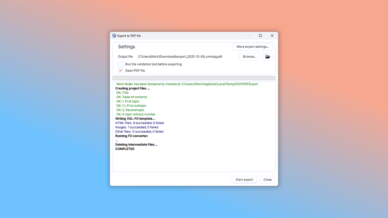 export user guide to pdf
