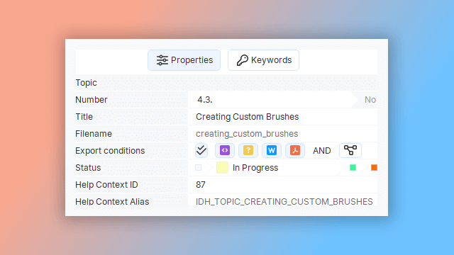 properties panel in help authoring tool