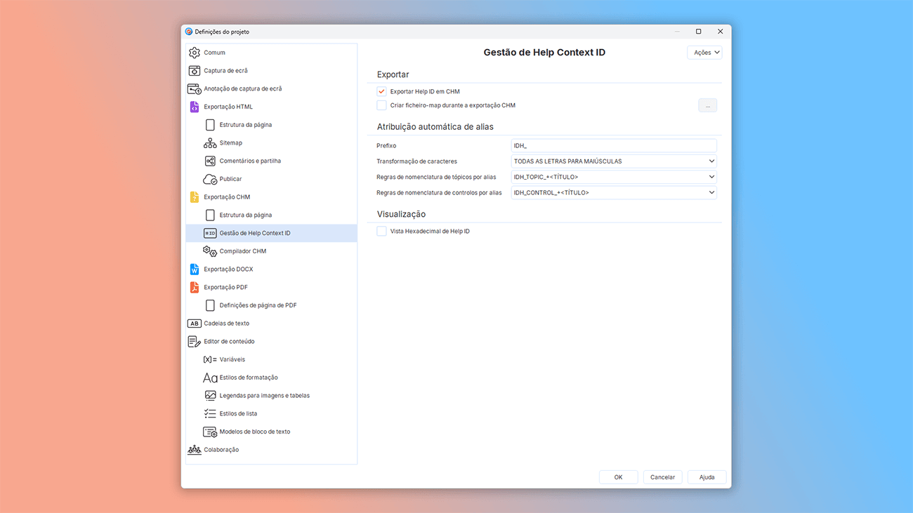 atribuir automaticamente Help ID a tópicos