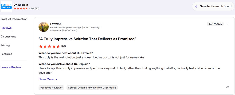 Dr.Explain user reviews