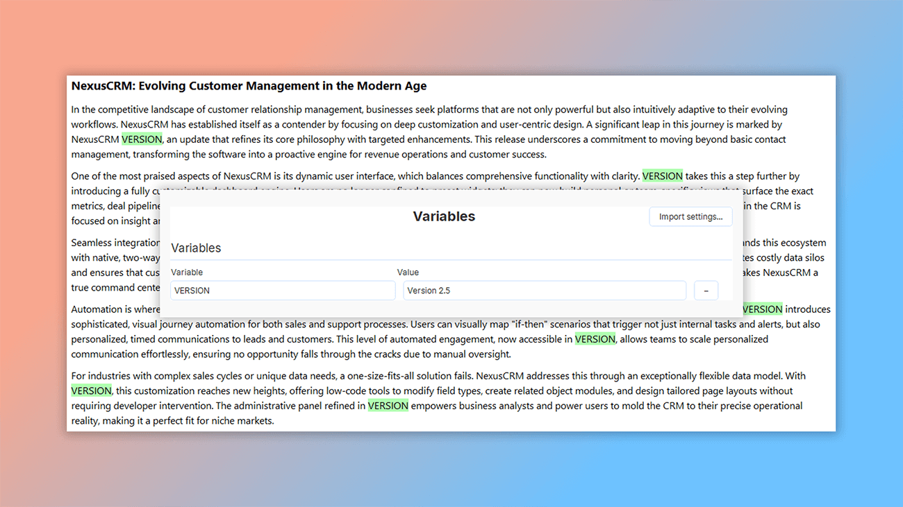 variables in help authoring tool