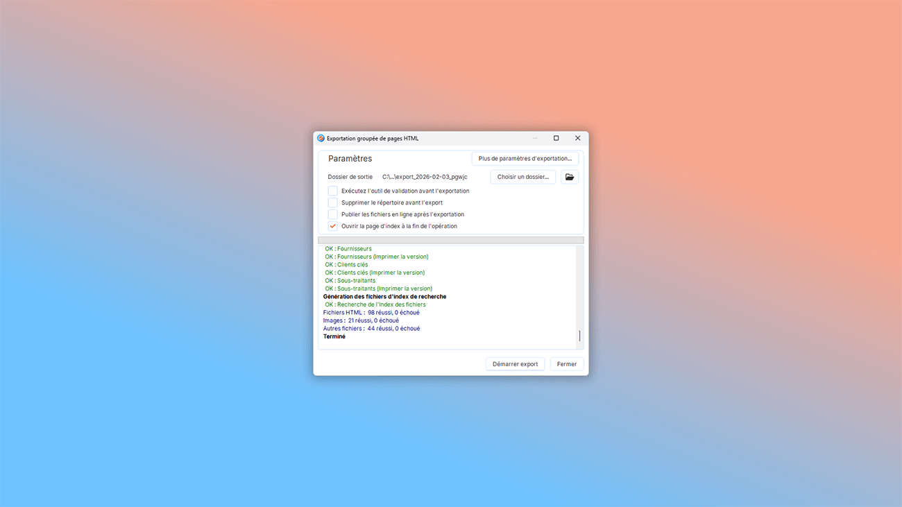 comment exporter un guide utilisateur en ligne dans l'outil de création d'aide