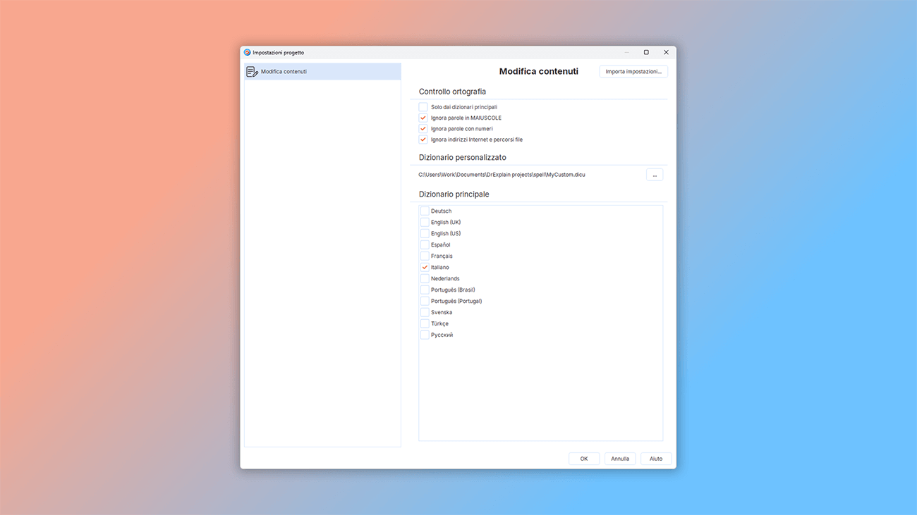 come funziona il controllo ortografico in Dr.Explain