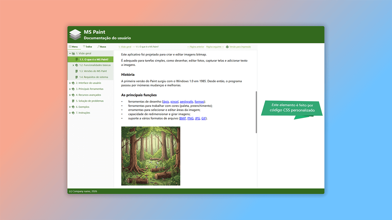 como personalizar manual online e arquivo de ajuda