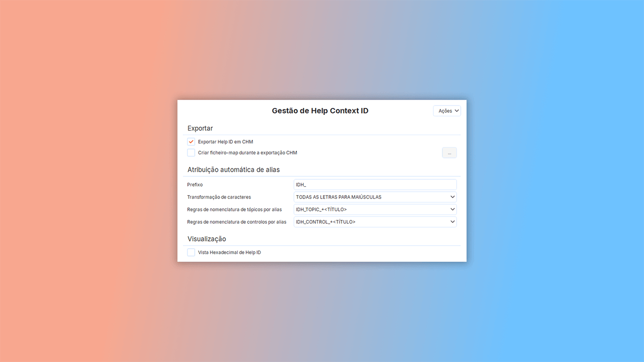 atribuição automática de Help Context ID a tópicos