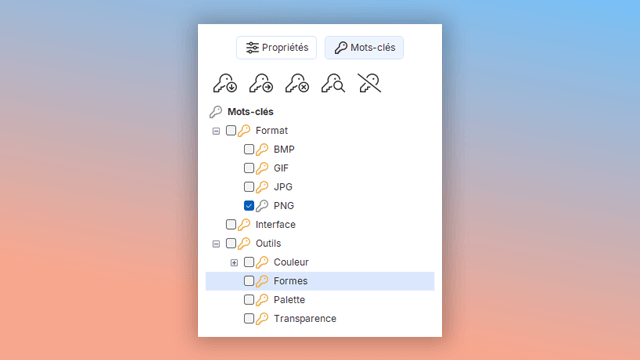 l'index des mots-clés dans un outil de rédaction d'aide