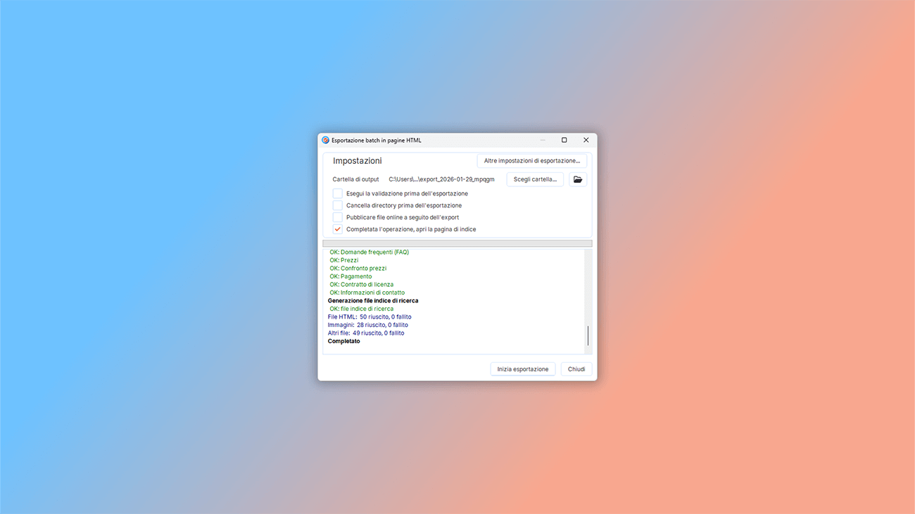 come esportare una guida utente online in uno strumento di help authoring